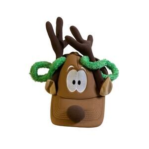 Hallmark Christmas REINDEER HAT Antlers Adjustable Snapback Cap Mesh Brown Green